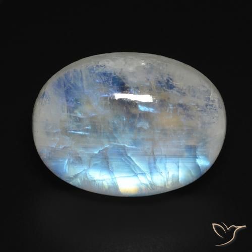 12.15ct Naturel Blanc bleuâtre Pierre de lune arc-en-ciel, ovale, Transparent
