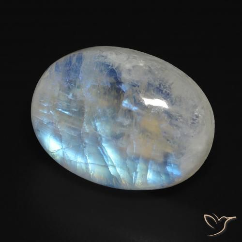 Pierre de lune arc-en-ciel Blanc bleuâtre naturelle ovale, 12.15 ct, Transparent