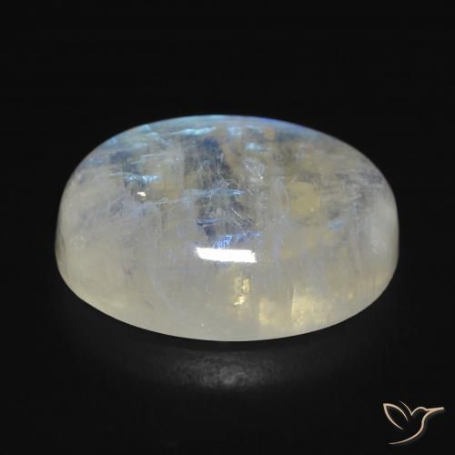 Pierre de lune arc-en-ciel Blanc bleuâtre naturelle ovale, 12.15 ct, Transparent