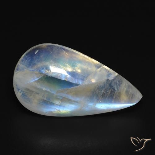 Pierre de lune arc-en-ciel Blanc bleuâtre naturelle En forme de poire, 10.68 ct, Transparent