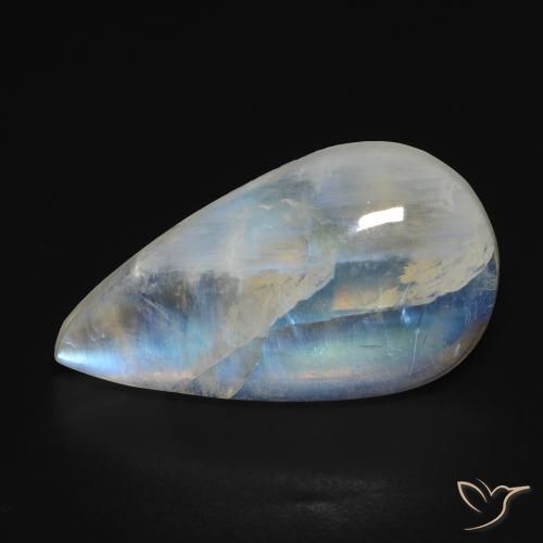 Pierre de lune arc-en-ciel Blanc bleuâtre naturelle En forme de poire, 10.68 ct, Transparent