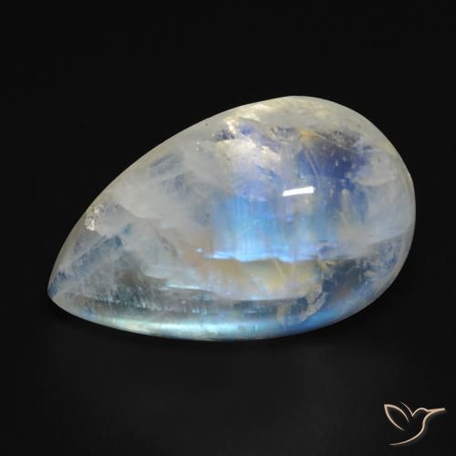 Pierre de lune arc-en-ciel Blanc bleuâtre naturelle En forme de poire, 15.76 ct, Transparent