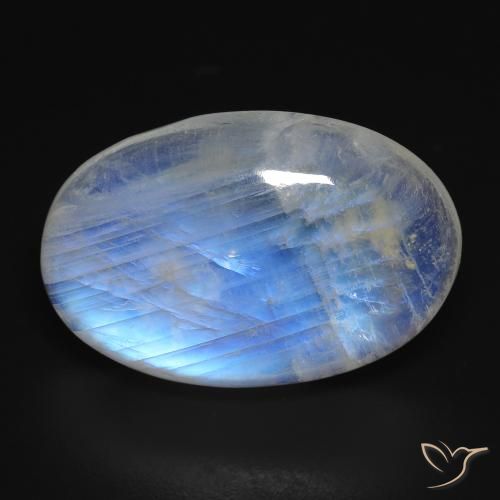 26.34ct Naturel Blanc bleuâtre Pierre de lune arc-en-ciel, ovale, Transparent