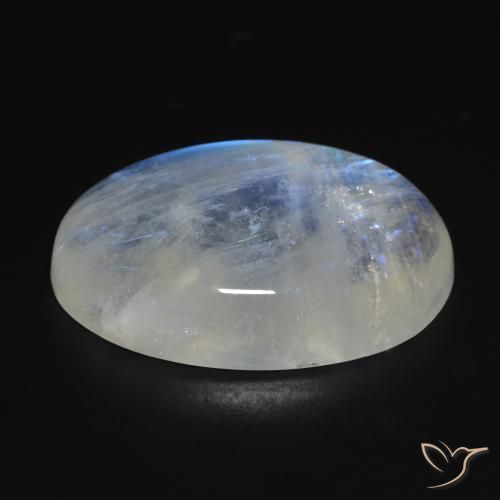 Pierre de lune arc-en-ciel Blanc bleuâtre naturelle ovale, 26.34 ct, Transparent
