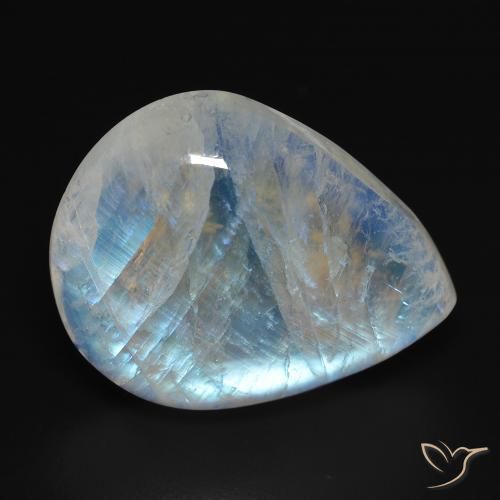 20.24ct Naturel Blanc bleuâtre Pierre de lune arc-en-ciel, En forme de poire, Transparent