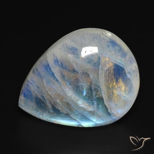 Pierre de lune arc-en-ciel Blanc bleuâtre naturelle En forme de poire, 20.24 ct, Transparent