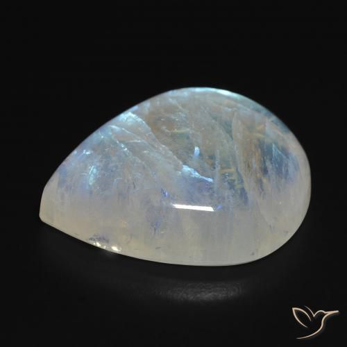 Pierre de lune arc-en-ciel Blanc bleuâtre naturelle En forme de poire, 20.24 ct, Transparent