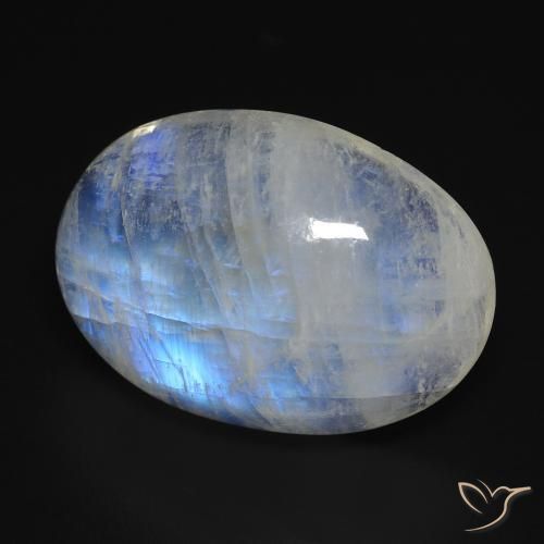Pierre de lune arc-en-ciel Blanc bleuâtre naturelle ovale, 14.74 ct, Transparent