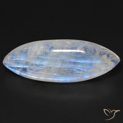 33.16ct Naturel Blanc bleuâtre Pierre de lune arc-en-ciel, Marquise, Transparent