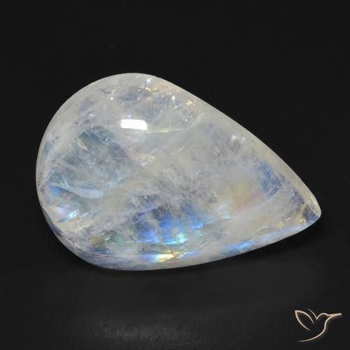 Pierre de lune arc-en-ciel Blanc bleuâtre naturelle En forme de poire, 13.11 ct, Transparent
