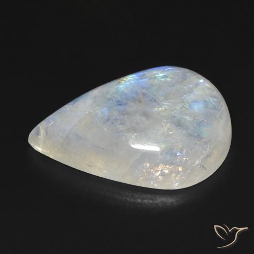 Pierre de lune arc-en-ciel Blanc bleuâtre naturelle En forme de poire, 13.11 ct, Transparent
