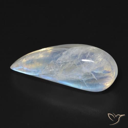 Pierre de lune arc-en-ciel Blanc bleuâtre naturelle Fantaisie, 11.93 ct, Transparent