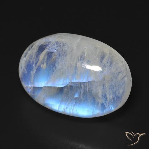 Pierre de lune arc-en-ciel Blanc bleuâtre naturelle ovale, 15.76 ct, Transparent
