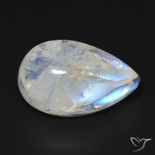 13.06ct Naturel Blanc bleuâtre Pierre de lune arc-en-ciel, En forme de poire, Transparent