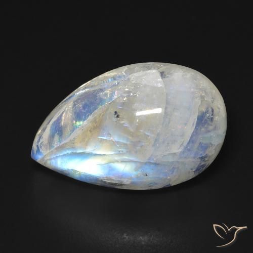 Pierre de lune arc-en-ciel Blanc bleuâtre naturelle En forme de poire, 13.06 ct, Transparent