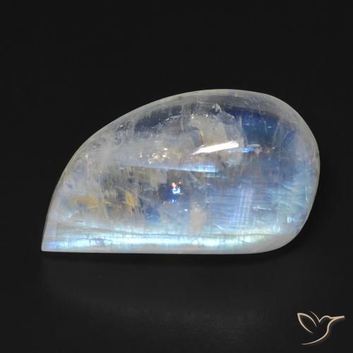 14.35ct Naturel Blanc bleuâtre Pierre de lune arc-en-ciel, Fantaisie, Transparent
