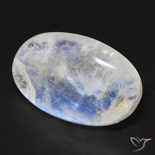 Pierre de lune arc-en-ciel Blanc bleuâtre naturelle ovale, 21.32 ct, Transparent
