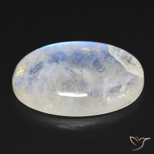 Pierre de lune arc-en-ciel Blanc bleuâtre naturelle ovale, 21.32 ct, Transparent