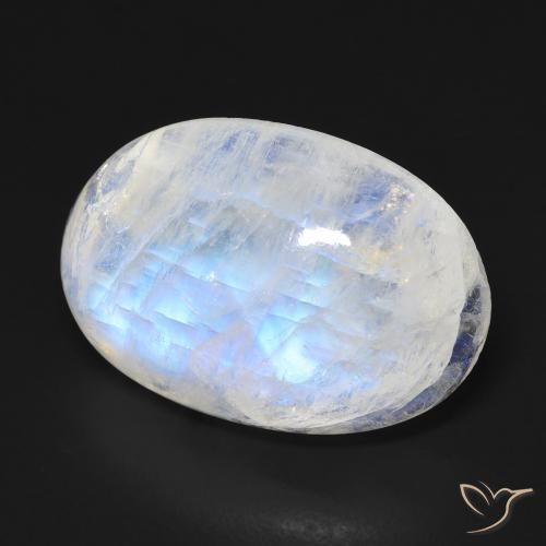 Pierre de lune arc-en-ciel Blanc bleuâtre naturelle ovale, 14.30 ct, Transparent