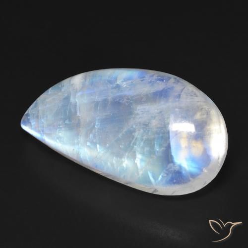 Pierre de lune arc-en-ciel Blanc bleuâtre naturelle Fantaisie, 18.58 ct, Transparent