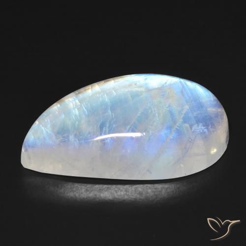 Pierre de lune arc-en-ciel Blanc bleuâtre naturelle Fantaisie, 18.58 ct, Transparent