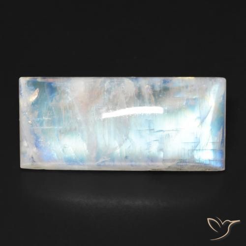 15.17ct Naturel Blanc bleuâtre Pierre de lune arc-en-ciel, Baquette, Transparent