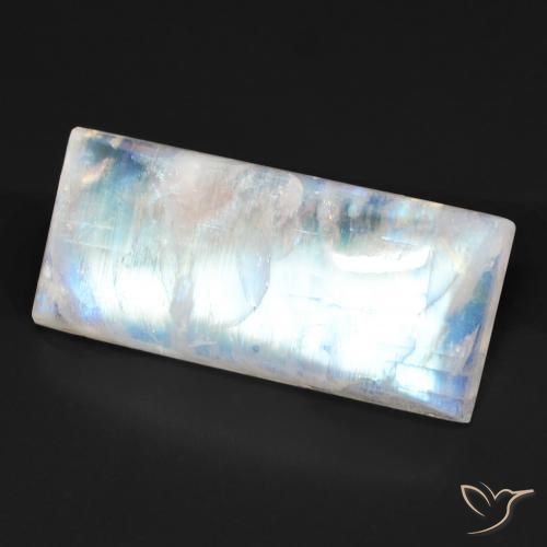 Pierre de lune arc-en-ciel Blanc bleuâtre naturelle Baquette, 15.17 ct, Transparent