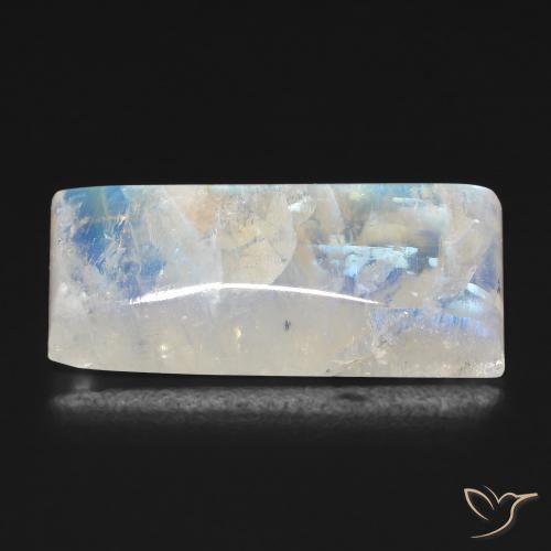 Pierre de lune arc-en-ciel Blanc bleuâtre naturelle Baquette, 15.17 ct, Transparent