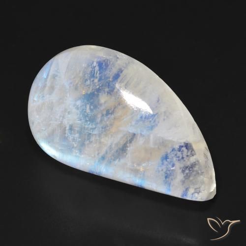 Pierre de lune arc-en-ciel Blanc bleuâtre naturelle Fantaisie, 18.42 ct, Transparent