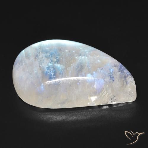 Pierre de lune arc-en-ciel Blanc bleuâtre naturelle Fantaisie, 18.42 ct, Transparent