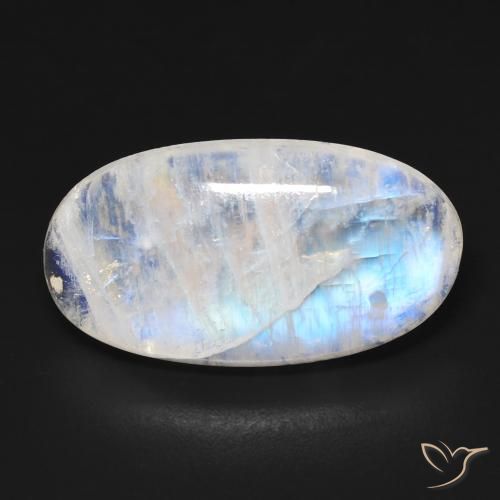13.18ct Naturel Blanc bleuâtre Pierre de lune arc-en-ciel, ovale, Transparent