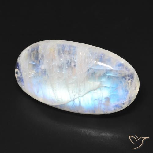 Pierre de lune arc-en-ciel Blanc bleuâtre naturelle ovale, 13.18 ct, Transparent
