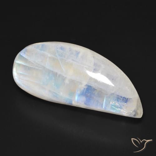 Pierre de lune arc-en-ciel Blanc bleuâtre naturelle Fantaisie, 20.59 ct, Transparent