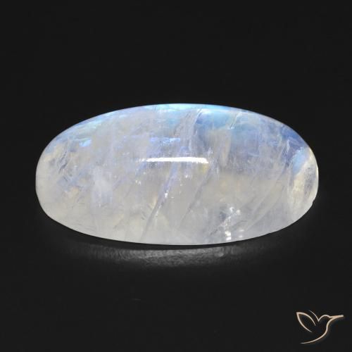 Pierre de lune arc-en-ciel Blanc bleuâtre naturelle ovale, 14.37 ct, Transparent