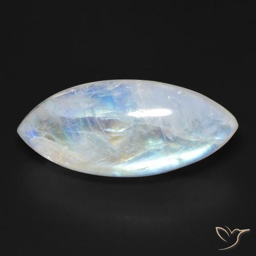 12.26ct Naturel Blanc bleuâtre Pierre de lune arc-en-ciel, Marquise, Transparent
