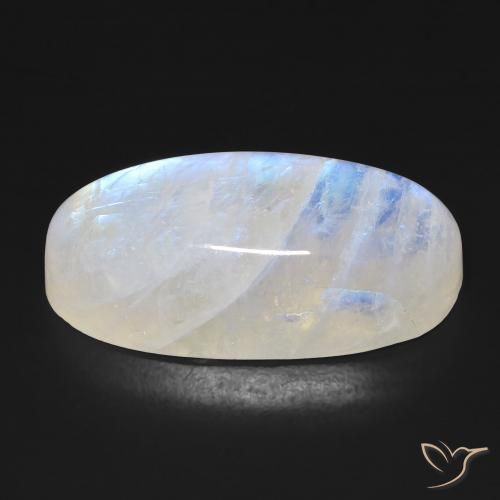 Pierre de lune arc-en-ciel Blanc bleuâtre naturelle ovale, 21.21 ct, Transparent