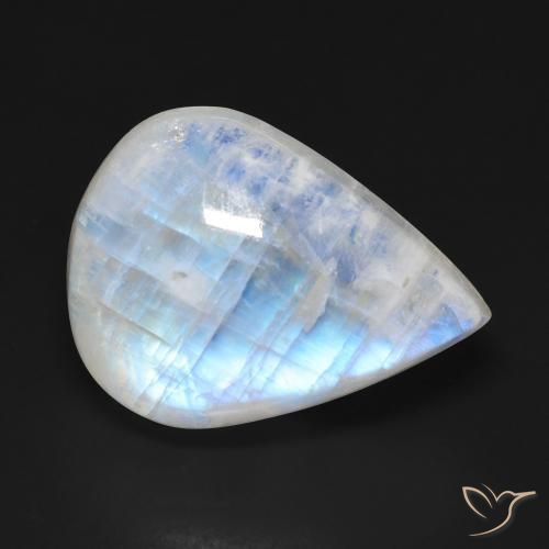 20.29ct Naturel Blanc bleuâtre Pierre de lune arc-en-ciel, En forme de poire, Transparent