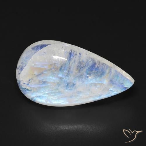 Pierre de lune arc-en-ciel Blanc bleuâtre naturelle En forme de poire, 11.76 ct, Transparent