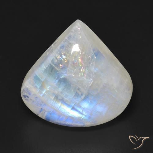 12.84ct Naturel Blanc bleuâtre Pierre de lune arc-en-ciel, En forme de poire, Transparent