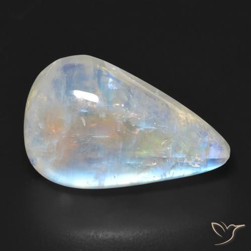 23.12ct Naturel Blanc bleuâtre Pierre de lune arc-en-ciel, En forme de poire, Transparent