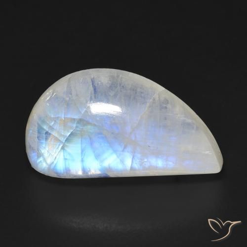 10.97ct Naturel Blanc bleuâtre Pierre de lune arc-en-ciel, Fantaisie, Transparent