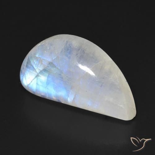 Pierre de lune arc-en-ciel Blanc bleuâtre naturelle Fantaisie, 10.97 ct, Transparent