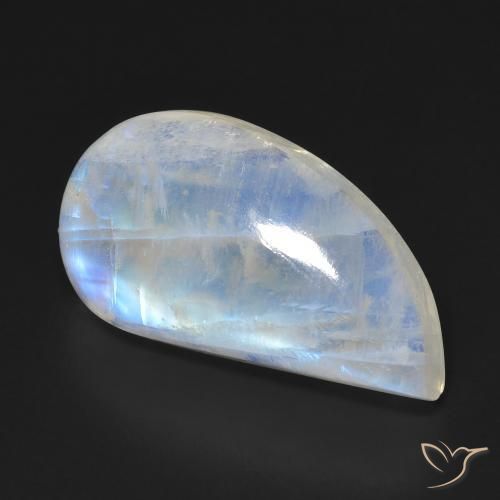 Pierre de lune arc-en-ciel Blanc bleuâtre naturelle Fantaisie, 12.96 ct, Transparent