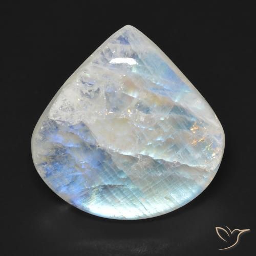 16.66ct Naturel Blanc bleuâtre Pierre de lune arc-en-ciel, En forme de poire, Transparent