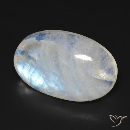 Pierre de lune arc-en-ciel Blanc bleuâtre naturelle ovale, 15.32 ct, Transparent
