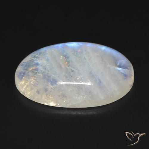 Pierre de lune arc-en-ciel Blanc bleuâtre naturelle ovale, 15.32 ct, Transparent