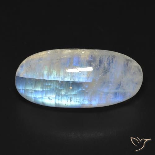 13.15ct Naturel Blanc bleuâtre Pierre de lune arc-en-ciel, ovale, Transparent