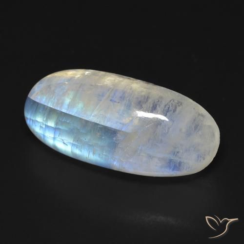 Pierre de lune arc-en-ciel Blanc bleuâtre naturelle ovale, 13.15 ct, Transparent