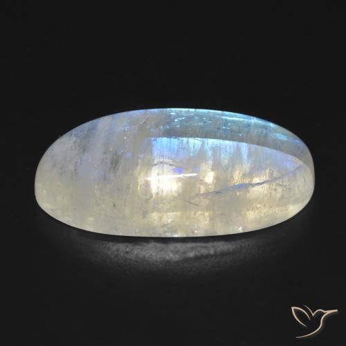 Pierre de lune arc-en-ciel Blanc bleuâtre naturelle ovale, 13.15 ct, Transparent