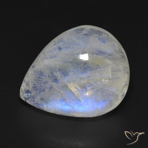 9.08ct Naturel Blanc bleuâtre Pierre de lune arc-en-ciel, En forme de poire, Transparent